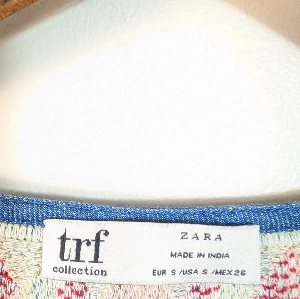 ZARA Denim Jean Embroidered V Neck Mini Dress - Picture 6 of 8